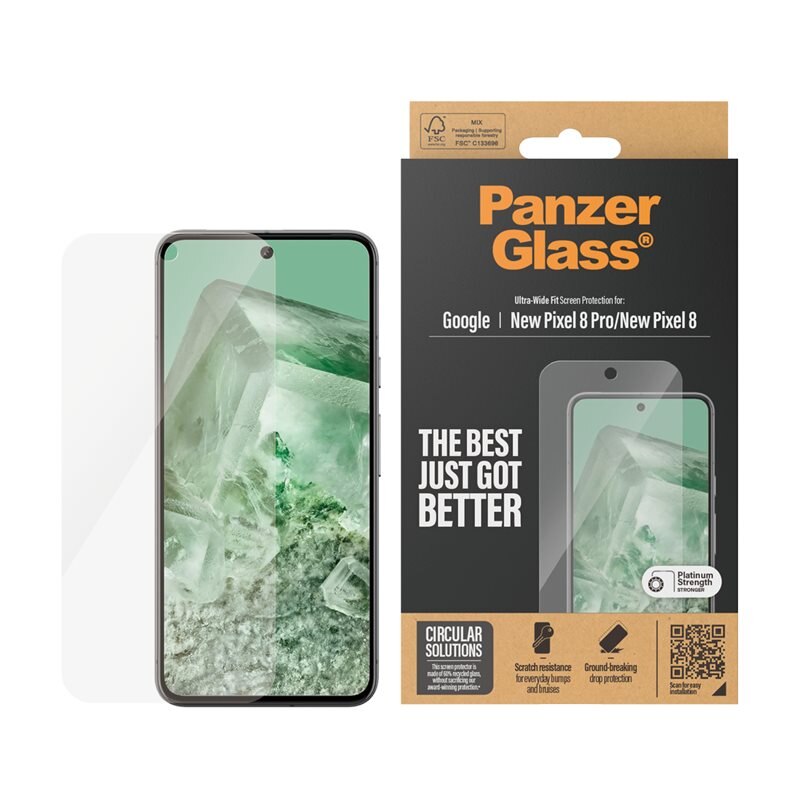 PanzerGlass Google Pixel 9 Pro Screen Protector Ultra Wide Fit - Skärmskydd med oslagbar kvalitet. Bästa skyddet för skärmen