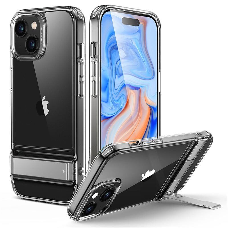 ESR Air Shield Boost iPhone 15 Clear - Skyddande genomskinligt skal med utfällbart stöd