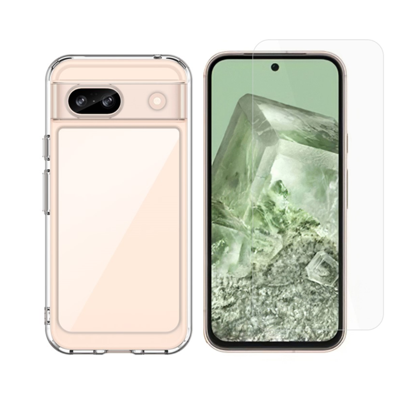 Google Pixel 8a Kit med Skal och Skärmskydd - Glasskärmskydd och enkelt skal bundle