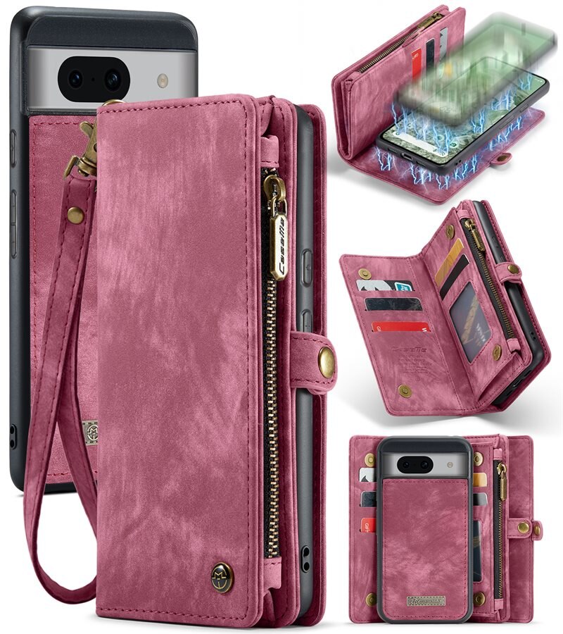 CaseMe Multi-slot Plånboksfodral Google Pixel 8a Röd - Mobilfodral med extra många kortplatser - Korthållare