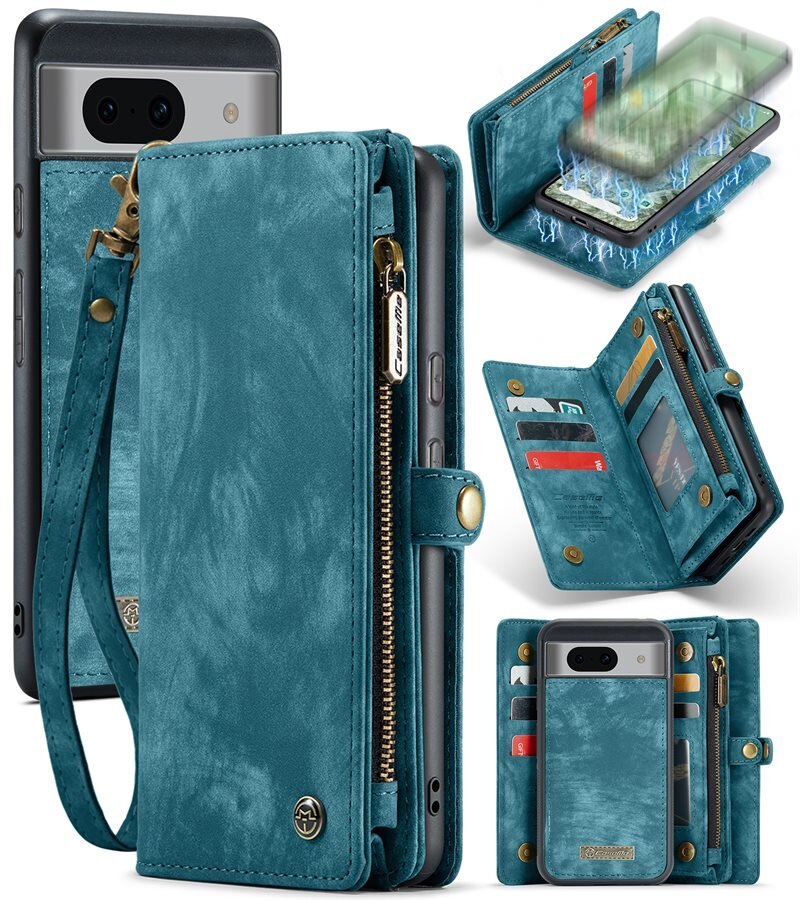 CaseMe Multi-slot Plånboksfodral Google Pixel 8a Blå - Mobilfodral med extra många kortplatser - Korthållare