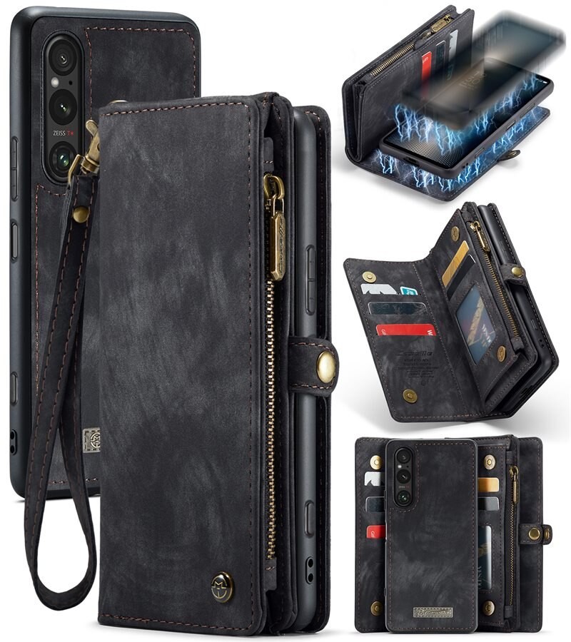 CaseMe Multi-slot Plånboksfodral Sony Xperia 10 VI Grå - Mobilfodral med extra många kortplatser - Korthållare