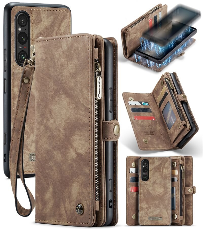 CaseMe Multi-slot Plånboksfodral Sony Xperia 10 VI Brun - Mobilfodral med extra många kortplatser - Korthållare