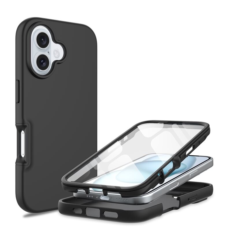 Mobique Full Protection Case iPhone 16 Svart - Heltäckande skal med integrerat skärmskydd