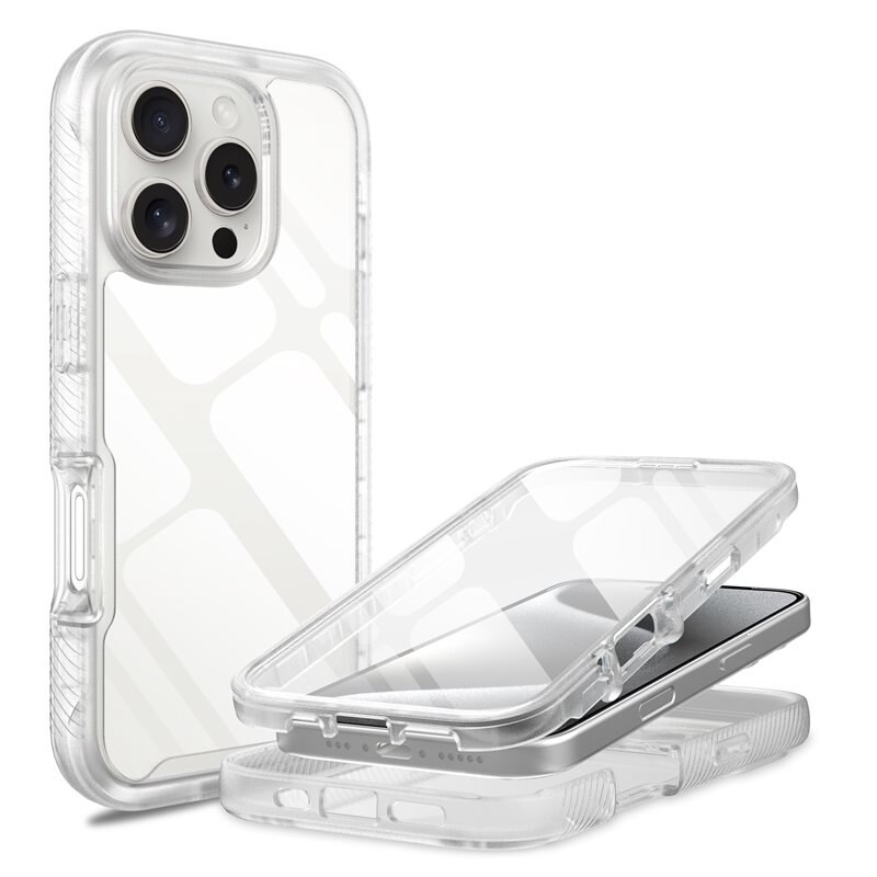 Mobique Full Protection Case iPhone 16 Pro Max Genomskinlig - Heltäckande skal med integrerat skärmskydd