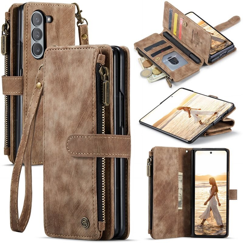 CaseMe Zipper Plånboksfodral Samsung Galaxy Z Fold 6 brun