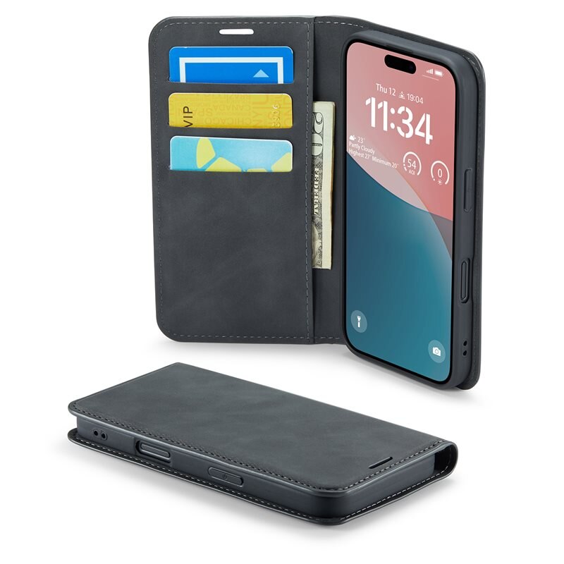 Mobique iPhone 16 Plus Slim Mobilfodral Svart - Plånboksfodral i slimmad design