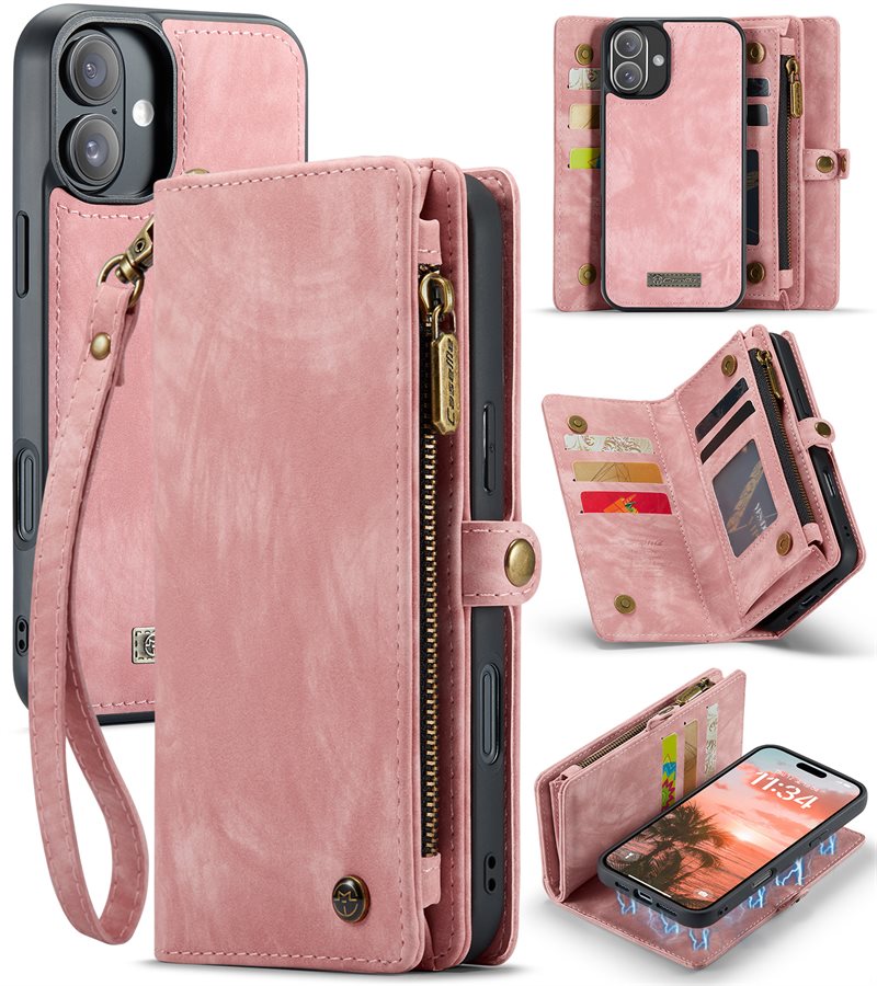CaseMe Multi-slot Plånboksfodral iPhone 16 Rosa - Mobilfodral med extra många kortplatser - Korthållare