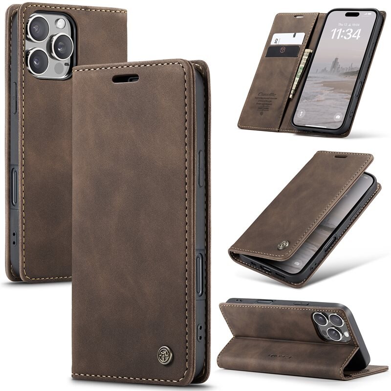 CaseMe Slim Plånboksfodral iPhone 16 Pro Max Brun - Tunt mobilfodral med plånbok