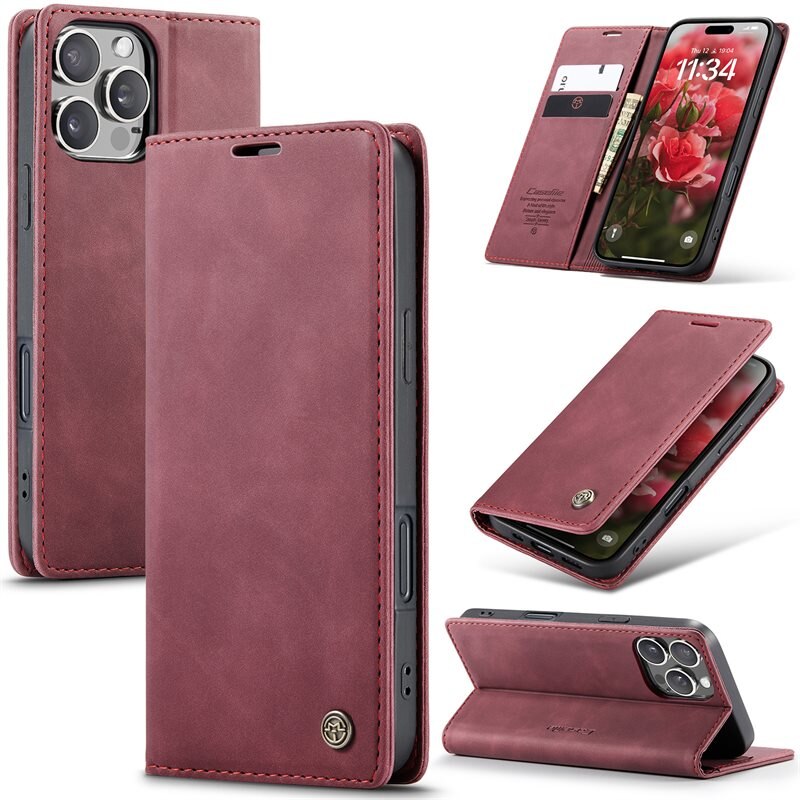 CaseMe Slim Plånboksfodral iPhone 16 Pro Max Röd - Tunt mobilfodral med plånbok