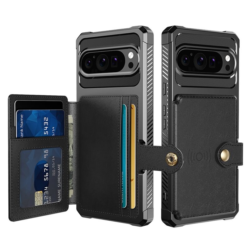 Tough Multi-slot Case Google Pixel 9 Pro Svart - Mobilskal med praktisk plånboksfunktion - Sedelficka - Korthållare