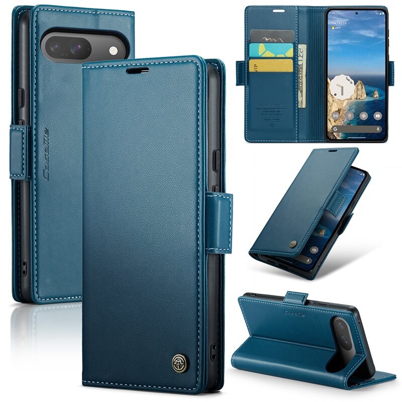 CaseMe Slim Plånboksfodral RFID-skydd Google Pixel 10 Blå - Tunt mobilfodral med plånbok och RFID-skydd
