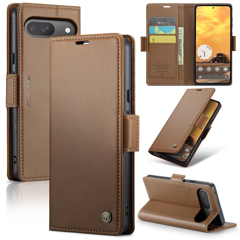 CaseMe Slim Plånboksfodral RFID-skydd Google Pixel 10 Brun - Tunt mobilfodral med plånbok och RFID-skydd