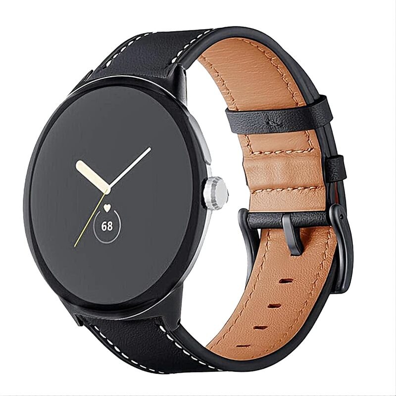 Läderarmband Google Pixel Watch 3 45mm Svart - Snyggt armband i läder