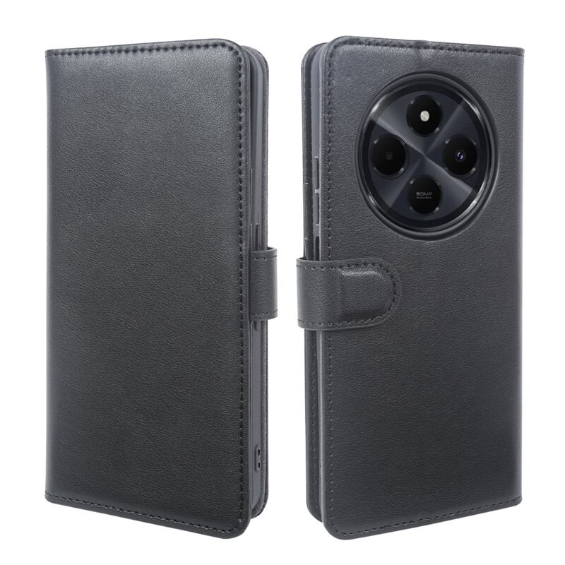 Äkta Läderfodral Xiaomi Redmi 14C Svart - Stilrent plånboksfodral med plats för sedlar och kort