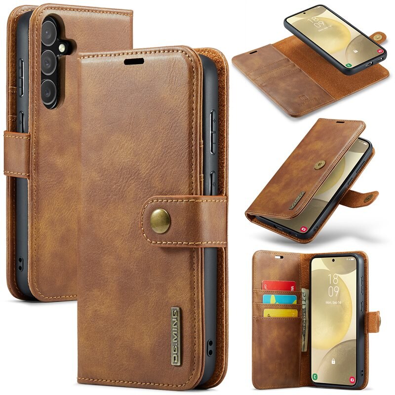 DG.MING Magnet Wallet Samsung Galaxy S25 Plus Cognac - Stilrent läderfodral med avtagbart magnetiskt skal