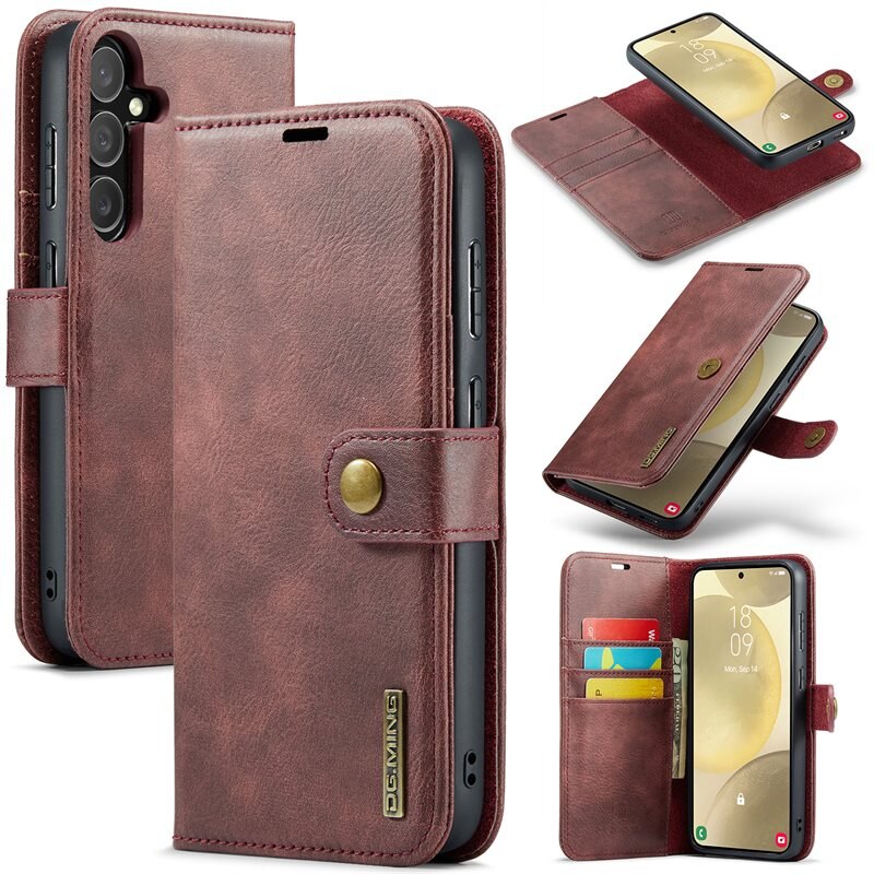 DG.MING Magnet Wallet Samsung Galaxy S25 Plus Red - Stilrent läderfodral med avtagbart magnetiskt skal
