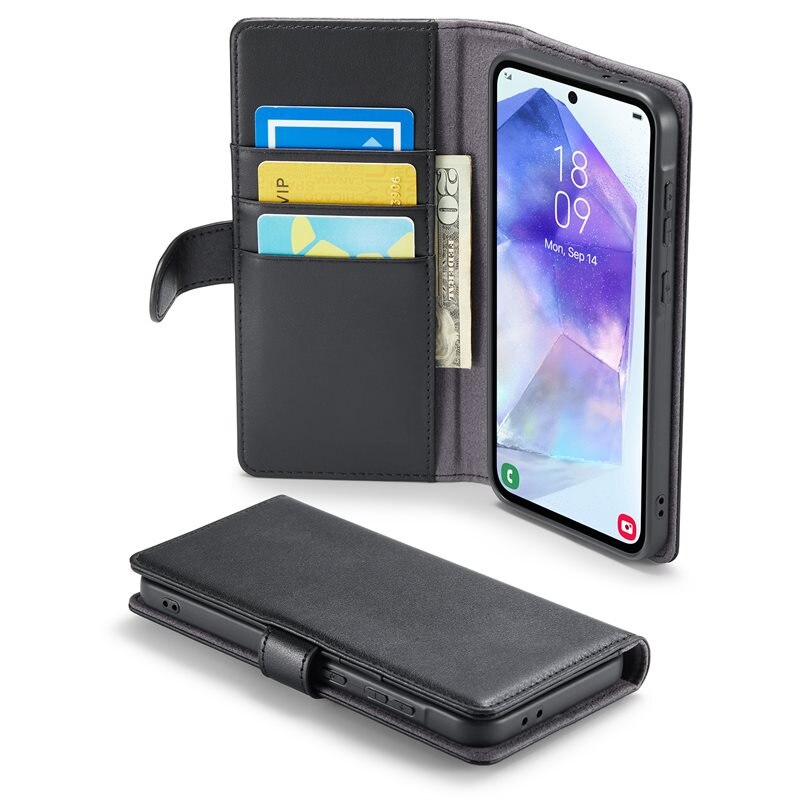 Mobique Äkta Läderfodral Samsung Galaxy A36 Svart - Stilrent plånboksfodral med plats för sedlar och kort