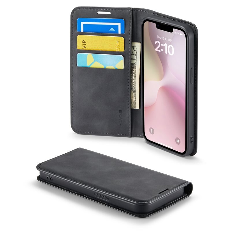 Mobique iPhone 16e Slim Mobilfodral Svart - Plånboksfodral i slimmad design