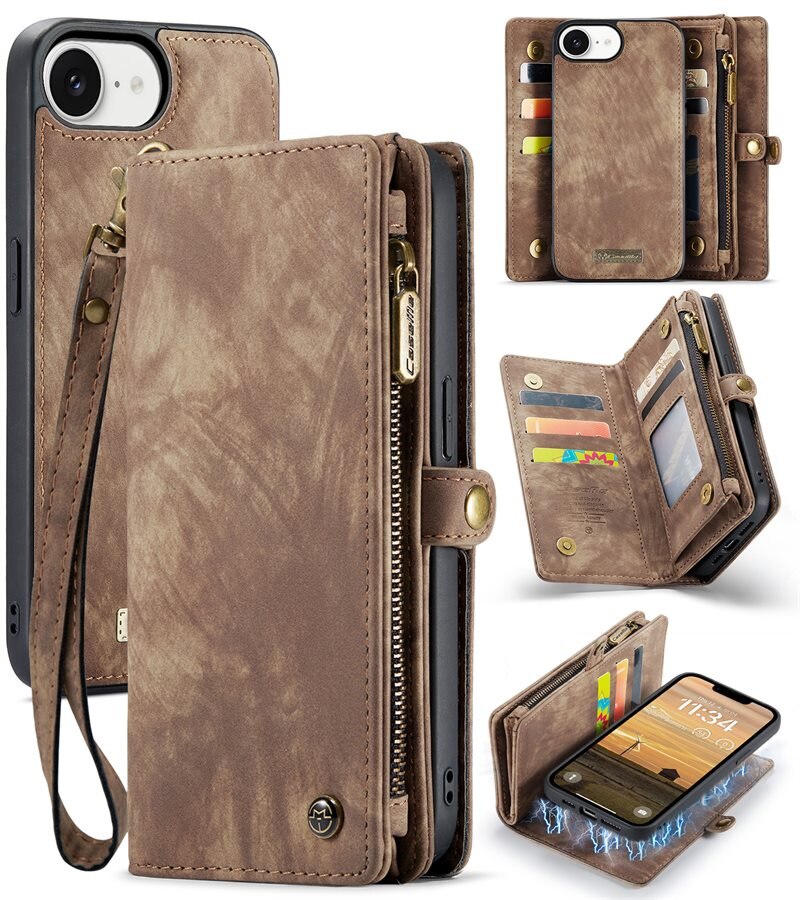 CaseMe Multi-slot Plånboksfodral iPhone 16e Brun - Mobilfodral med extra många kortplatser - Korthållare