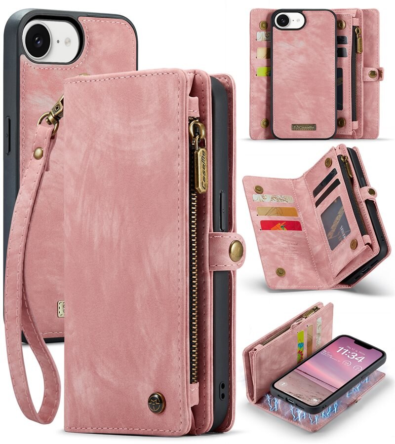 CaseMe Multi-slot Plånboksfodral iPhone 16e Rosa - Mobilfodral med extra många kortplatser - Korthållare