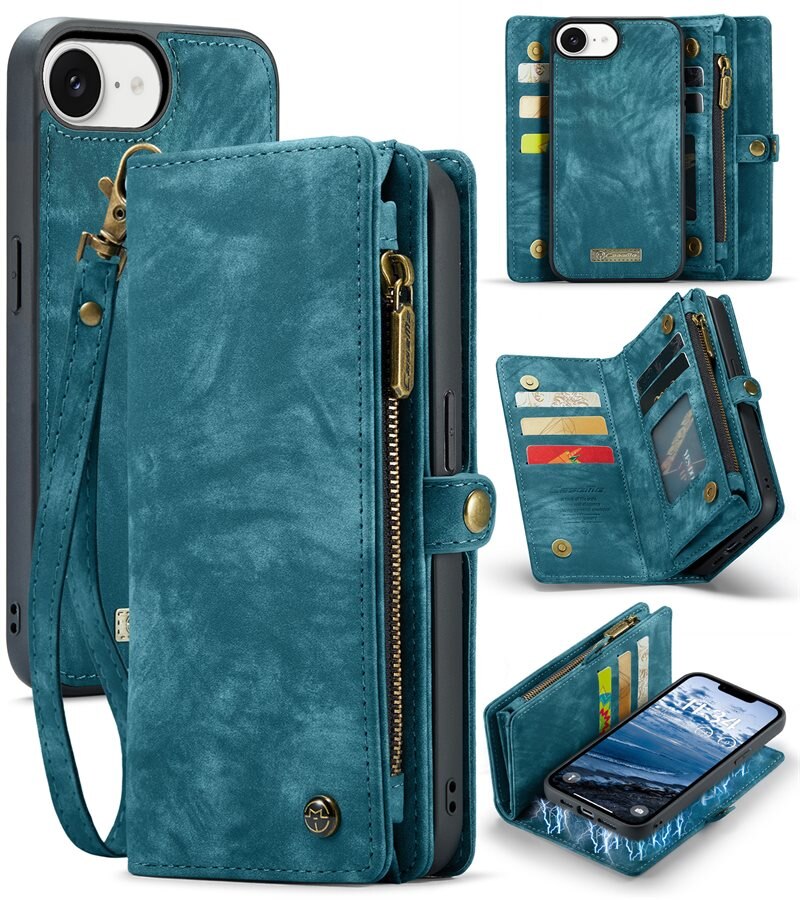 CaseMe Multi-slot Plånboksfodral iPhone 16e Blå - Mobilfodral med extra många kortplatser - Korthållare