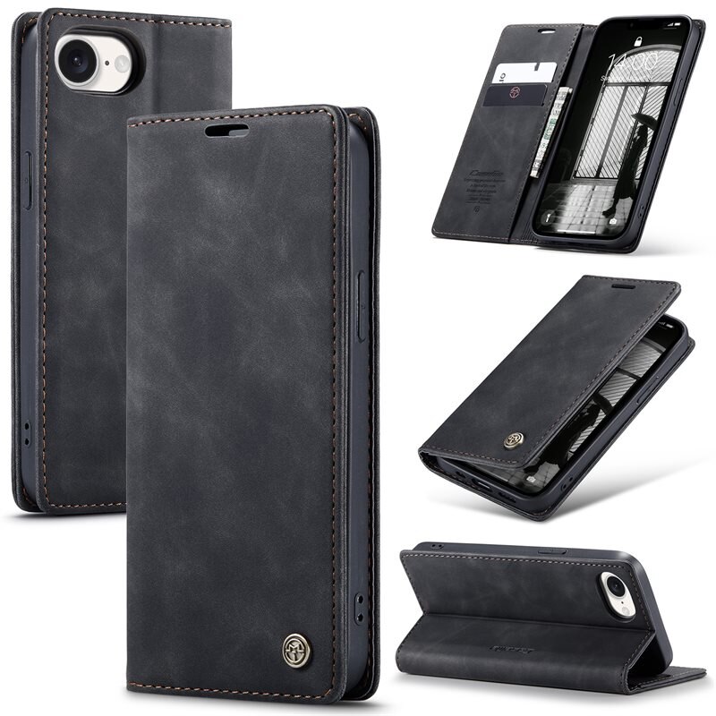 CaseMe Slim Plånboksfodral iPhone 16e Svart - Tunt mobilfodral med plånbok