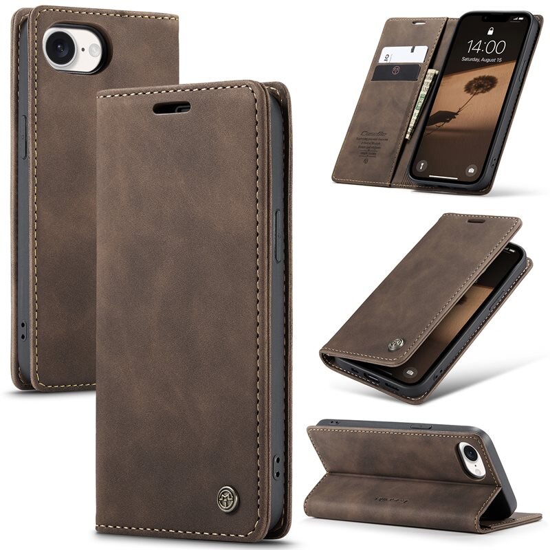 CaseMe Slim Plånboksfodral iPhone 16e Brun - Tunt mobilfodral med plånbok