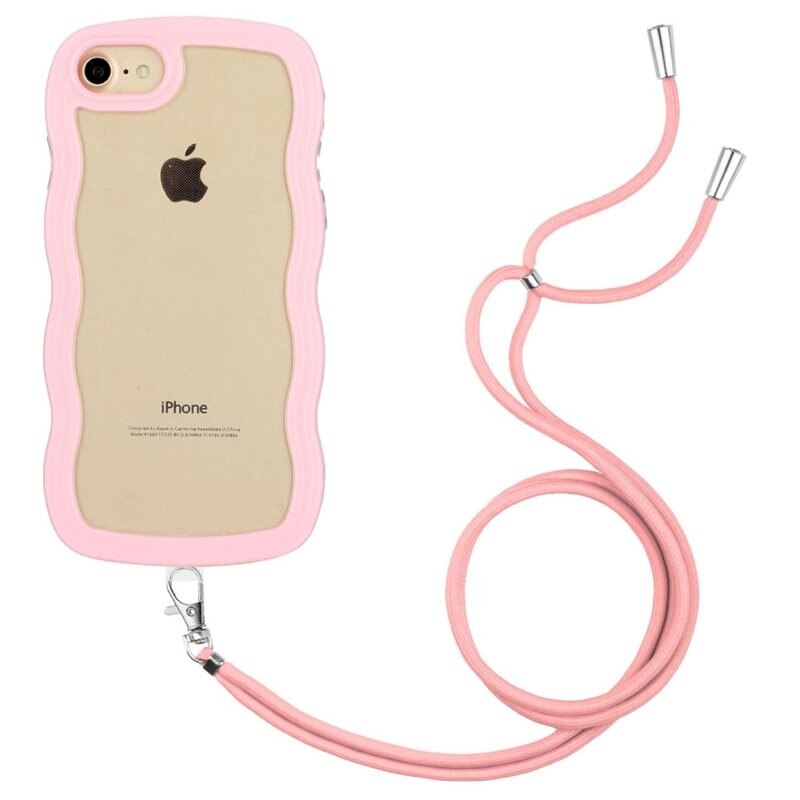 Wavy Edge Skal Halsband iPhone 8 rosa - Mobilskal med lång bärrem