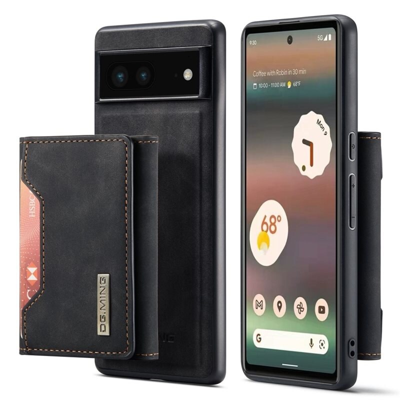 DG.MING Magnetic Card Slot Skal Google Pixel 6a Svart - Stilrent läderskal med avtagbar plånbok och stativfunktion