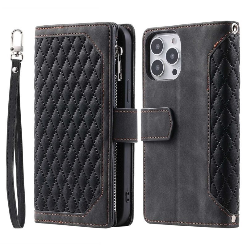 Plånboksväska iPhone 13 Pro Quilted Svart - Mobilväska Dam