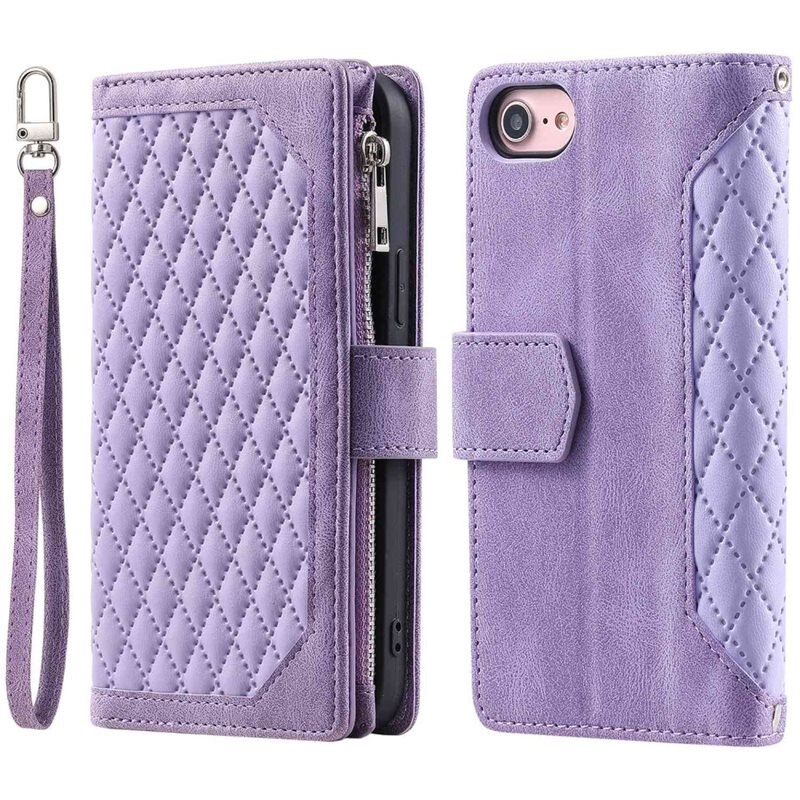 Plånboksväska iPhone SE 2020 Quilted Lila - Mobilväska Dam
