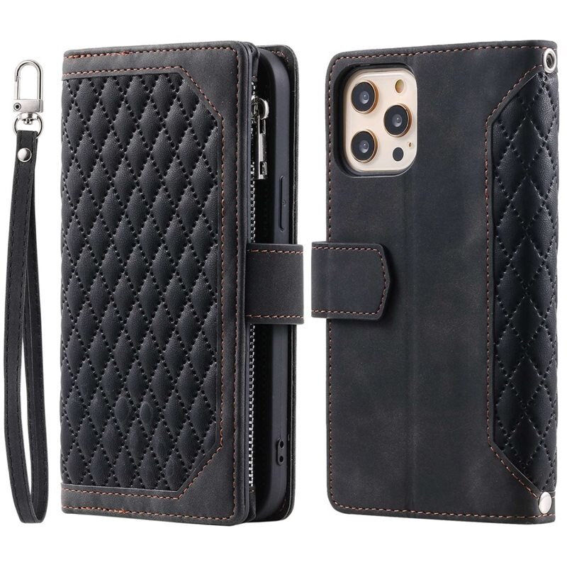 Plånboksväska iPhone 12/iPhone 12 Pro Quilted Svart - Mobilväska Dam