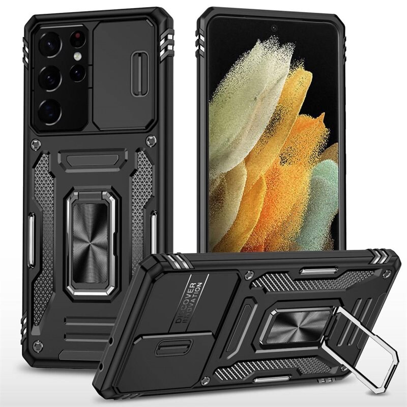 Hybridskal Ring + Kameraskydd Samsung Galaxy S21 Ultra Svart - Coolt skal greppring kameralucka
