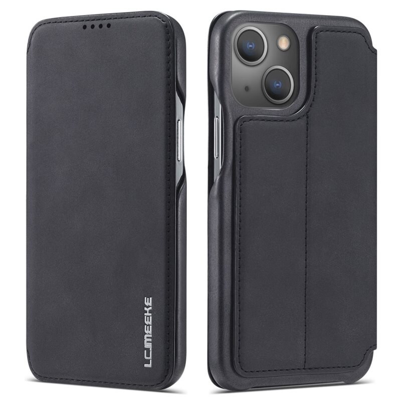 LC.IMEEKE Slim Plånboksfodral iPhone 14 svart - Slimmat mobilfodral med korthållare och sedelficka