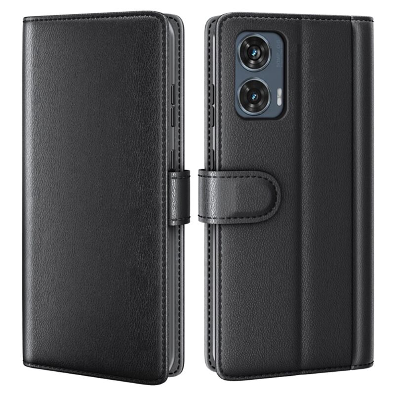Äkta Läderfodral Motorola Edge 50 Fusion Svart - Stilrent plånboksfodral med plats för sedlar och kort