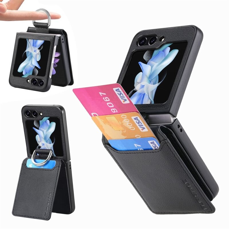 Samsung Galaxy Z Flip 7 FE Skal med Ringhållare + Kortfack svart