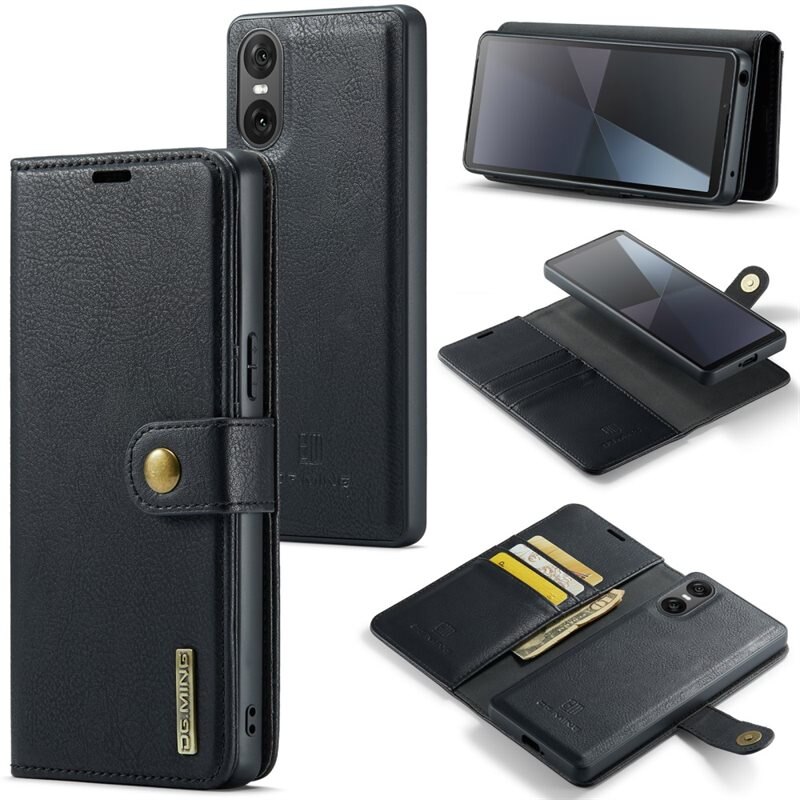 DG.MING Magnet Wallet Sony Xperia 10 VI Black - Stilrent läderfodral med avtagbart magnetiskt skal
