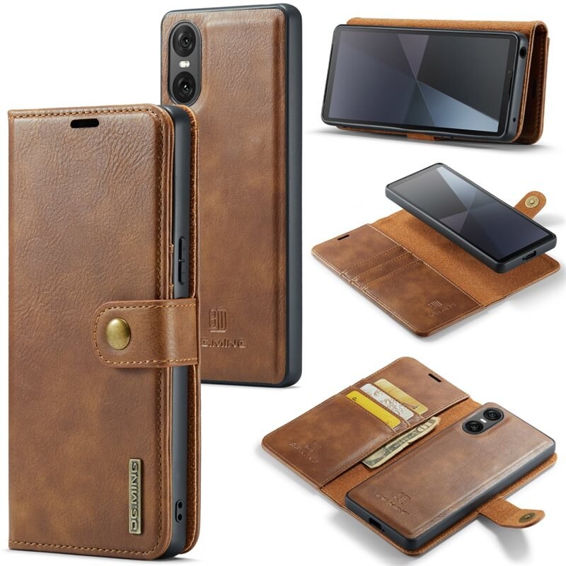 DG.MING Magnet Wallet Sony Xperia 10 VI Cognac - Stilrent läderfodral med avtagbart magnetiskt skal