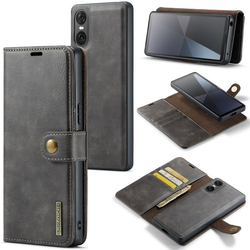 DG.MING Magnet Wallet Sony Xperia 10 VI Brown - Stilrent läderfodral med avtagbart magnetiskt skal