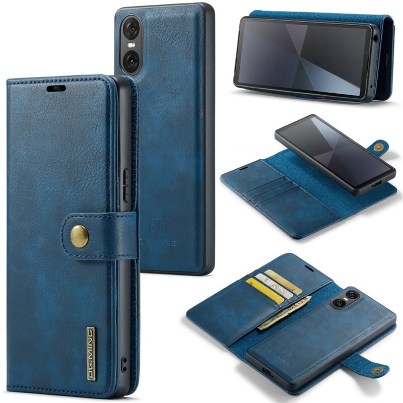 DG.MING Magnet Wallet Sony Xperia 10 VI Blue - Stilrent läderfodral med avtagbart magnetiskt skal