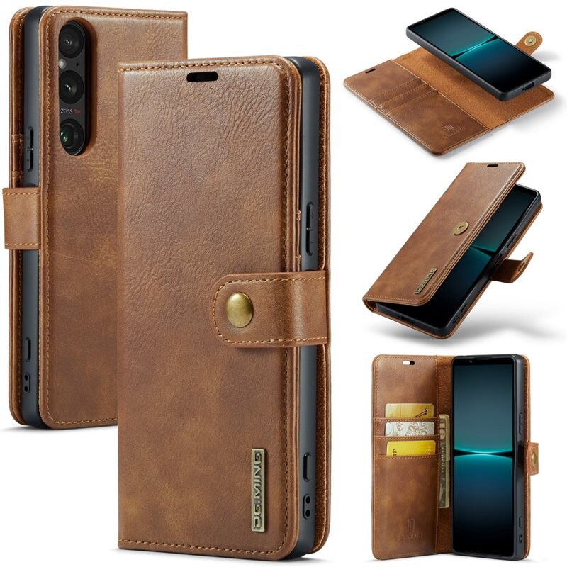 DG.MING Magnet Wallet Sony Xperia 1 VI Cognac - Stilrent läderfodral med avtagbart magnetiskt skal