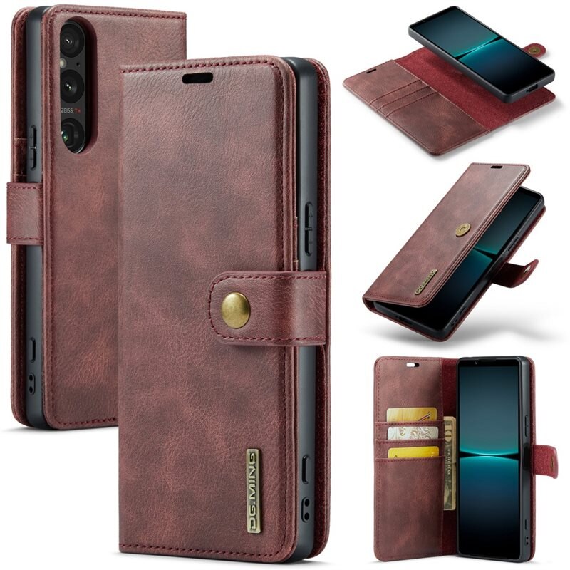 DG.MING Magnet Wallet Sony Xperia 1 VI Red - Stilrent läderfodral med avtagbart magnetiskt skal
