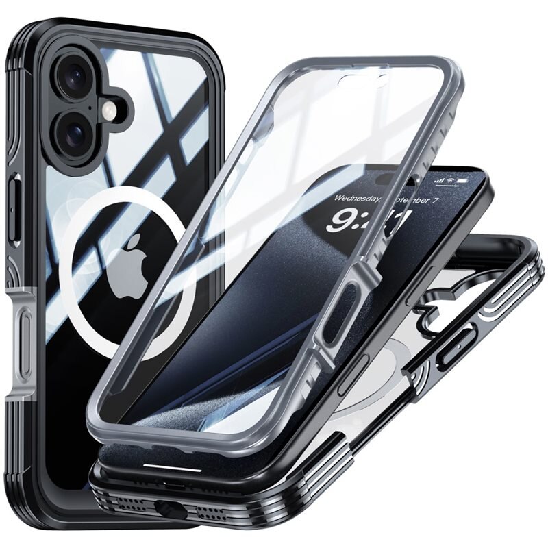 Premium Full Protection Case iPhone 16 Black - Heltäckande skal med härdat glas skärmskydd