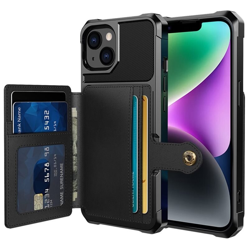 Tough Multi-slot Skal iPhone 14 Plus Svart - Mobilskal med praktisk plånboksfunktion - Sedelficka - Korthållare