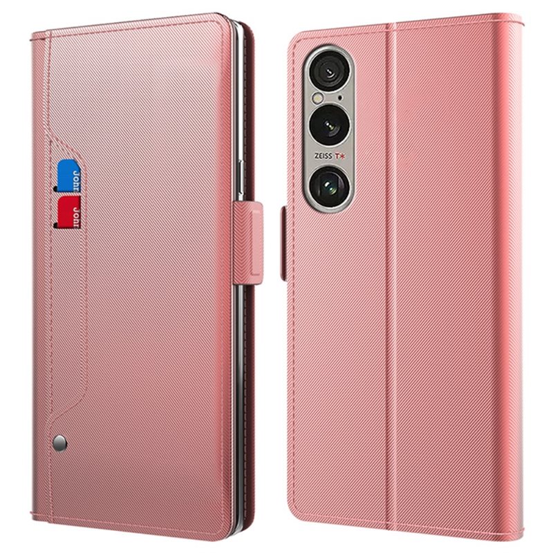 Plånboksfodral Spegel Sony Xperia 1 VI rosa guld - Mobilfodral med kortfack och sedelficka