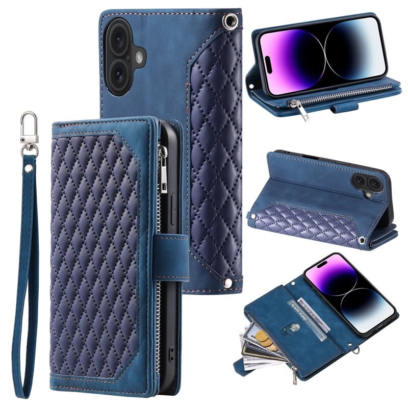 Plånboksväska iPhone 16 Quilted Blå - Mobilväska Dam