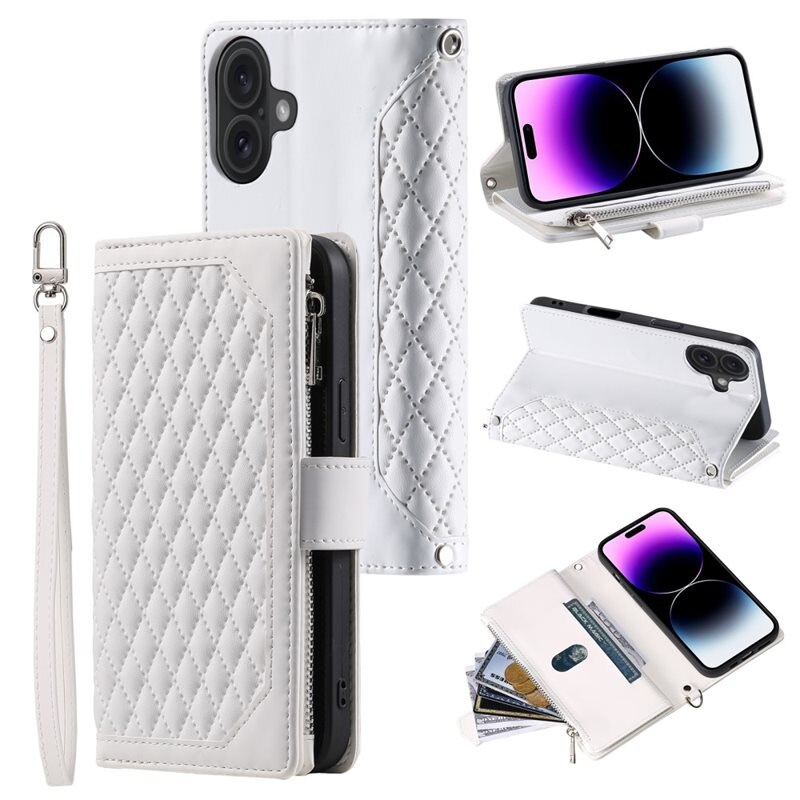 Plånboksväska iPhone 16 Quilted Vit - Mobilväska Dam