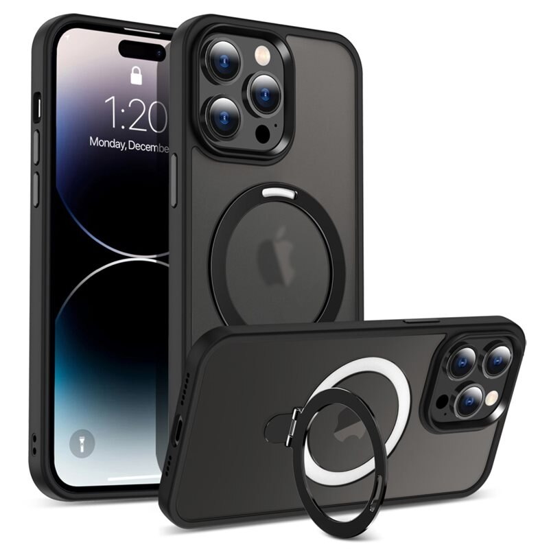 Hybridskal MagSafe Ring iPhone 16 Pro Svart - Snyggt skal med utfällbar magnetisk ring