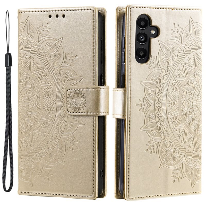 Läderfodral Mandala Samsung Galaxy A16 guld - Mobilväska Dam - Mobilfodral